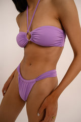 BIKINI DOLLS Amina bandeau bikini top with silver front ring in Lavender purple close up