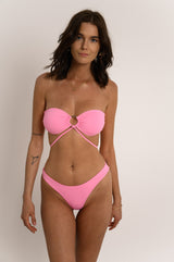 BIKINI DOLLS Amina bandeau bikini top with silver front ring in Pink