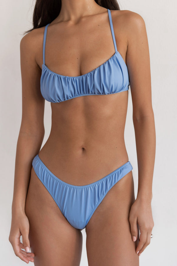 BIKINI DOLLS Arielle ruched bikini bottom in Sky Blue pastel