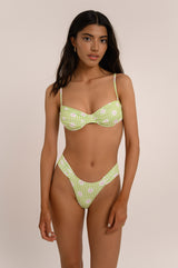 BIKINI DOLLS Bella high-cut bikini bottom with ruched sides in the Picnic light green checked print with matching top