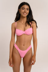 BIKINI DOLLS Bella high-cut bikini bottom with ruched sides in Pink with matching top