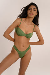 BIKINI DOLLS Bella ruched balconette-style underwire bikini top in Verde light olive green