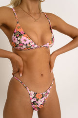 BIKINI DOLLS Kiara minimal triangle bikini top with ring detailing in the Les Fleurs vintage floral print