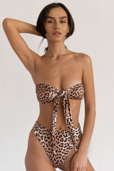 BIKINI DOLLS Luna bandana scarf-like reversible bandeau bikini top in Just Leopard animal print