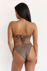 BIKINI DOLLS Luna bandana scarf-like reversible bandeau bikini top in Mocha medium brown