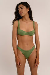 BIKINI DOLLS Valerie underwire balconette bikini top in Verde light olive green video