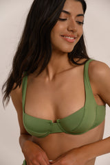 BIKINI DOLLS Valerie underwire balconette bikini top in Verde light olive green close up
